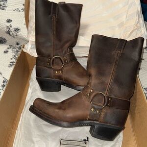 Frye Dark Brown Leather Harness Boots